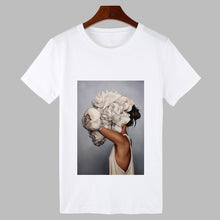 Load image into Gallery viewer, 2019 Sexy Flowers Feather Print Harajuku T shirt Women Fashion Tshirt O-neck Short Sleeve T-shirt White Tops Female Clothing