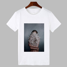 Load image into Gallery viewer, 2019 Sexy Flowers Feather Print Harajuku T shirt Women Fashion Tshirt O-neck Short Sleeve T-shirt White Tops Female Clothing