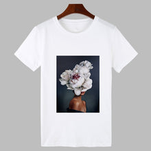 Load image into Gallery viewer, 2019 Sexy Flowers Feather Print Harajuku T shirt Women Fashion Tshirt O-neck Short Sleeve T-shirt White Tops Female Clothing