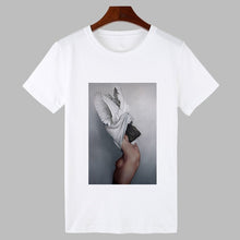 Load image into Gallery viewer, 2019 Sexy Flowers Feather Print Harajuku T shirt Women Fashion Tshirt O-neck Short Sleeve T-shirt White Tops Female Clothing
