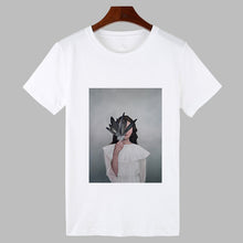 Load image into Gallery viewer, 2019 Sexy Flowers Feather Print Harajuku T shirt Women Fashion Tshirt O-neck Short Sleeve T-shirt White Tops Female Clothing