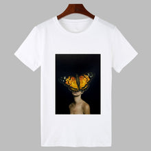 Load image into Gallery viewer, 2019 Sexy Flowers Feather Print Harajuku T shirt Women Fashion Tshirt O-neck Short Sleeve T-shirt White Tops Female Clothing