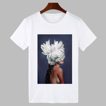 Load image into Gallery viewer, 2019 Sexy Flowers Feather Print Harajuku T shirt Women Fashion Tshirt O-neck Short Sleeve T-shirt White Tops Female Clothing