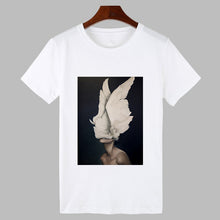 Load image into Gallery viewer, 2019 Sexy Flowers Feather Print Harajuku T shirt Women Fashion Tshirt O-neck Short Sleeve T-shirt White Tops Female Clothing