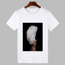 Load image into Gallery viewer, 2019 Sexy Flowers Feather Print Harajuku T shirt Women Fashion Tshirt O-neck Short Sleeve T-shirt White Tops Female Clothing