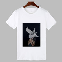 Load image into Gallery viewer, 2019 Sexy Flowers Feather Print Harajuku T shirt Women Fashion Tshirt O-neck Short Sleeve T-shirt White Tops Female Clothing