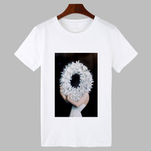 Load image into Gallery viewer, 2019 Sexy Flowers Feather Print Harajuku T shirt Women Fashion Tshirt O-neck Short Sleeve T-shirt White Tops Female Clothing
