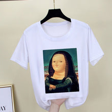 Load image into Gallery viewer, Mona Lisa T shirt Women spoof personality fashion Tshirt summer 2019 Harajuku aesthetics Short Sleeve White Tops Female T-shirt