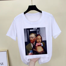 Load image into Gallery viewer, Mona Lisa T shirt Women spoof personality fashion Tshirt summer 2019 Harajuku aesthetics Short Sleeve White Tops Female T-shirt