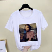 Load image into Gallery viewer, Mona Lisa T shirt Women spoof personality fashion Tshirt summer 2019 Harajuku aesthetics Short Sleeve White Tops Female T-shirt