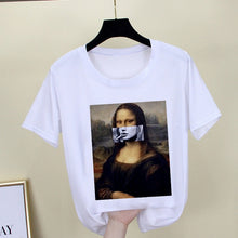 Load image into Gallery viewer, Mona Lisa T shirt Women spoof personality fashion Tshirt summer 2019 Harajuku aesthetics Short Sleeve White Tops Female T-shirt