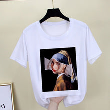 Load image into Gallery viewer, Mona Lisa T shirt Women spoof personality fashion Tshirt summer 2019 Harajuku aesthetics Short Sleeve White Tops Female T-shirt