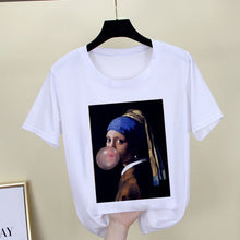 Load image into Gallery viewer, Mona Lisa T shirt Women spoof personality fashion Tshirt summer 2019 Harajuku aesthetics Short Sleeve White Tops Female T-shirt