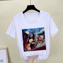 Load image into Gallery viewer, Mona Lisa T shirt Women spoof personality fashion Tshirt summer 2019 Harajuku aesthetics Short Sleeve White Tops Female T-shirt