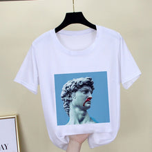 Load image into Gallery viewer, Mona Lisa T shirt Women spoof personality fashion Tshirt summer 2019 Harajuku aesthetics Short Sleeve White Tops Female T-shirt