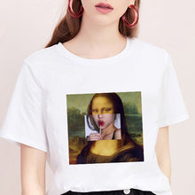 Load image into Gallery viewer, Mona Lisa T shirt Women spoof personality fashion Tshirt summer 2019 Harajuku aesthetics Short Sleeve White Tops Female T-shirt