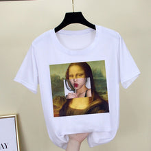 Load image into Gallery viewer, Mona Lisa T shirt Women spoof personality fashion Tshirt summer 2019 Harajuku aesthetics Short Sleeve White Tops Female T-shirt